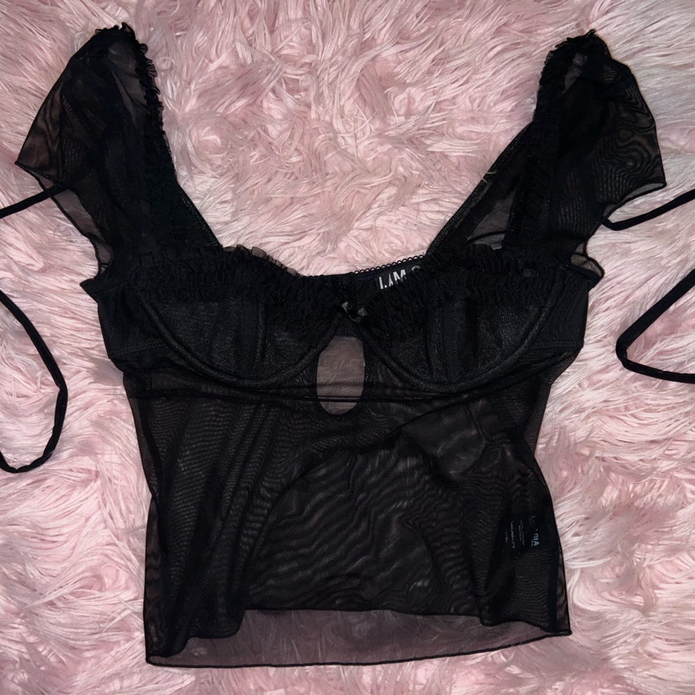 Short sleeve mesh coquette milk maid top! I AM GIA